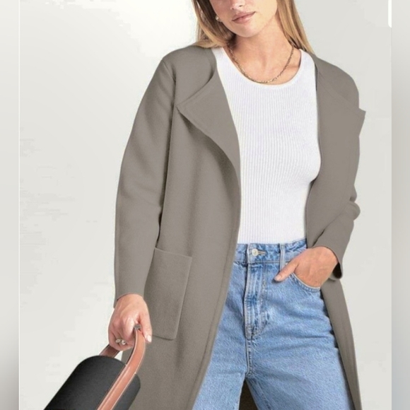 Anaress Sweaters - Anrabess Long Gray Cardigan Knit Jacket